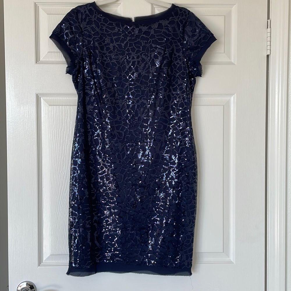 Vince Camuto Navy Sequined Cocktail Shift Dress